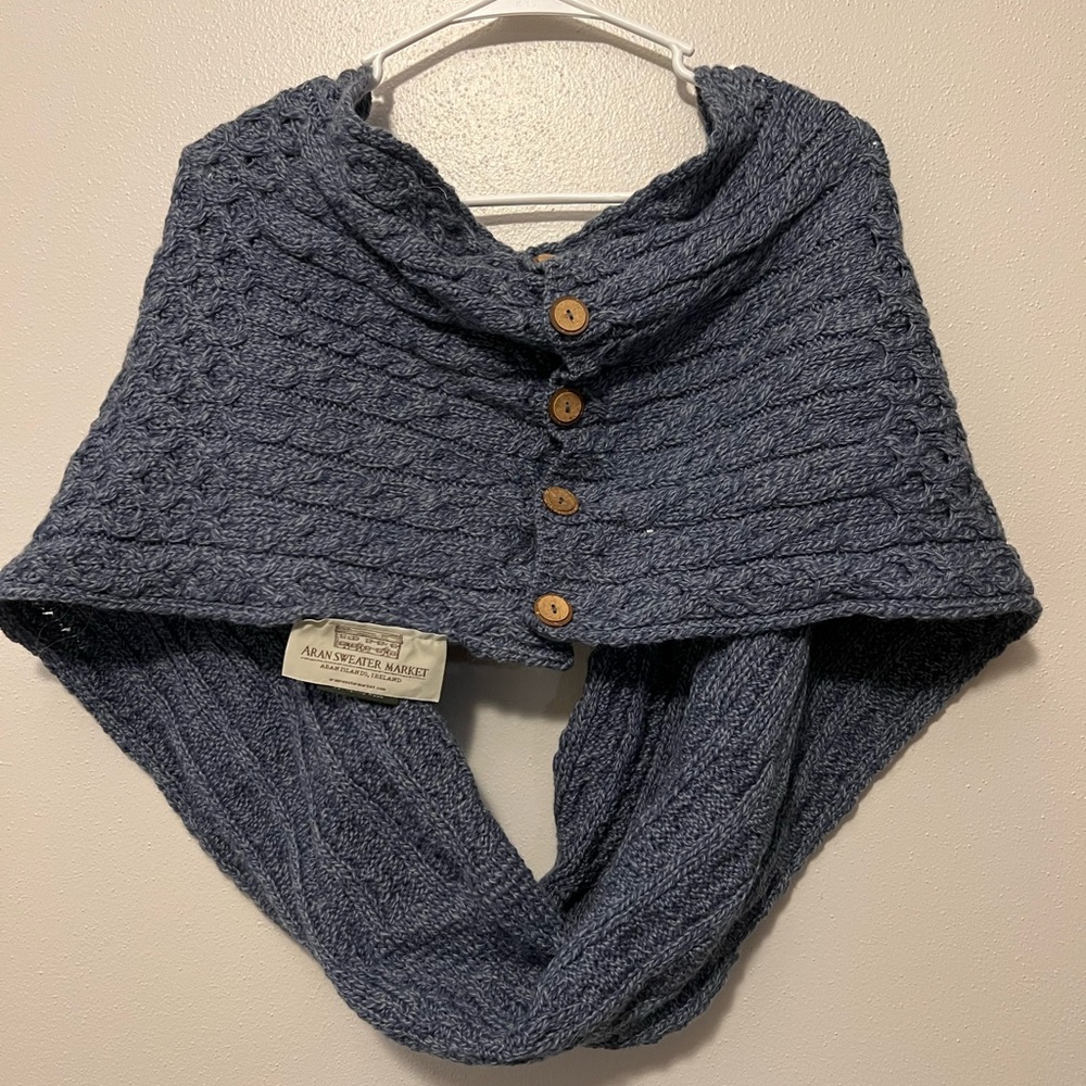 Aran Crafts Wool Honeycomb Cable Knit Scarf with buttons Made In Ireland